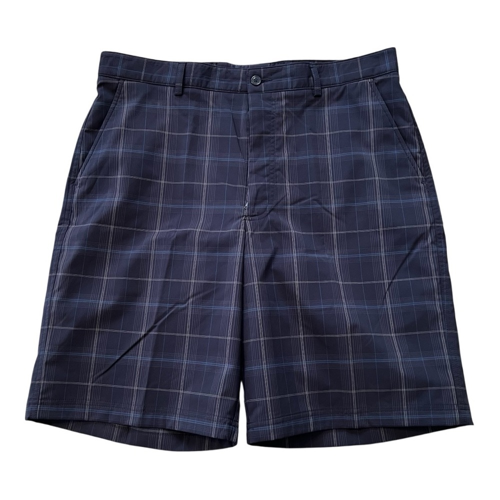 Cypress Club Men's Plaid Flat-Front Golf Shorts in Navy- Waist 36